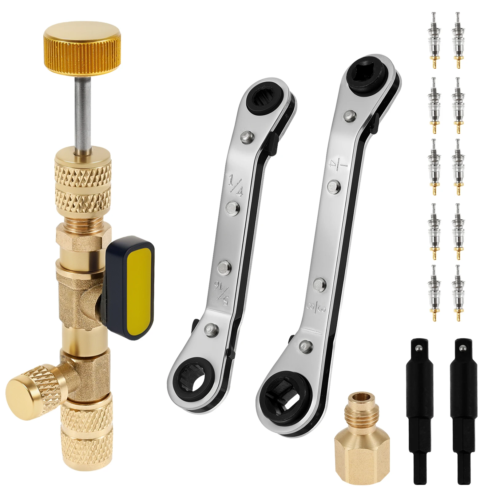 

Valve Core Remover Installer Tool with Dual Size 1/4 Inch and 5/16 Inch Port Air Conditioning Valve Core Removal Tool Wrench