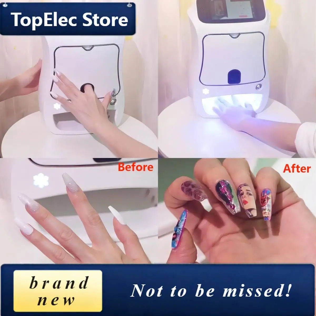 TElec Automatic Smart DIY Digital Nail Art Printer Machine Touch Screen AI Professional 3D Nail Printer