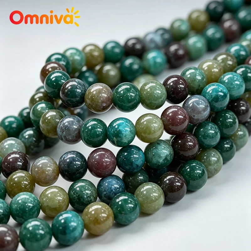 Natural Polished Indian Agate Round Loose Beads Gemstone Spacer Beads For DIY Bracelet Necklace Earring Jewelry Making Supplies