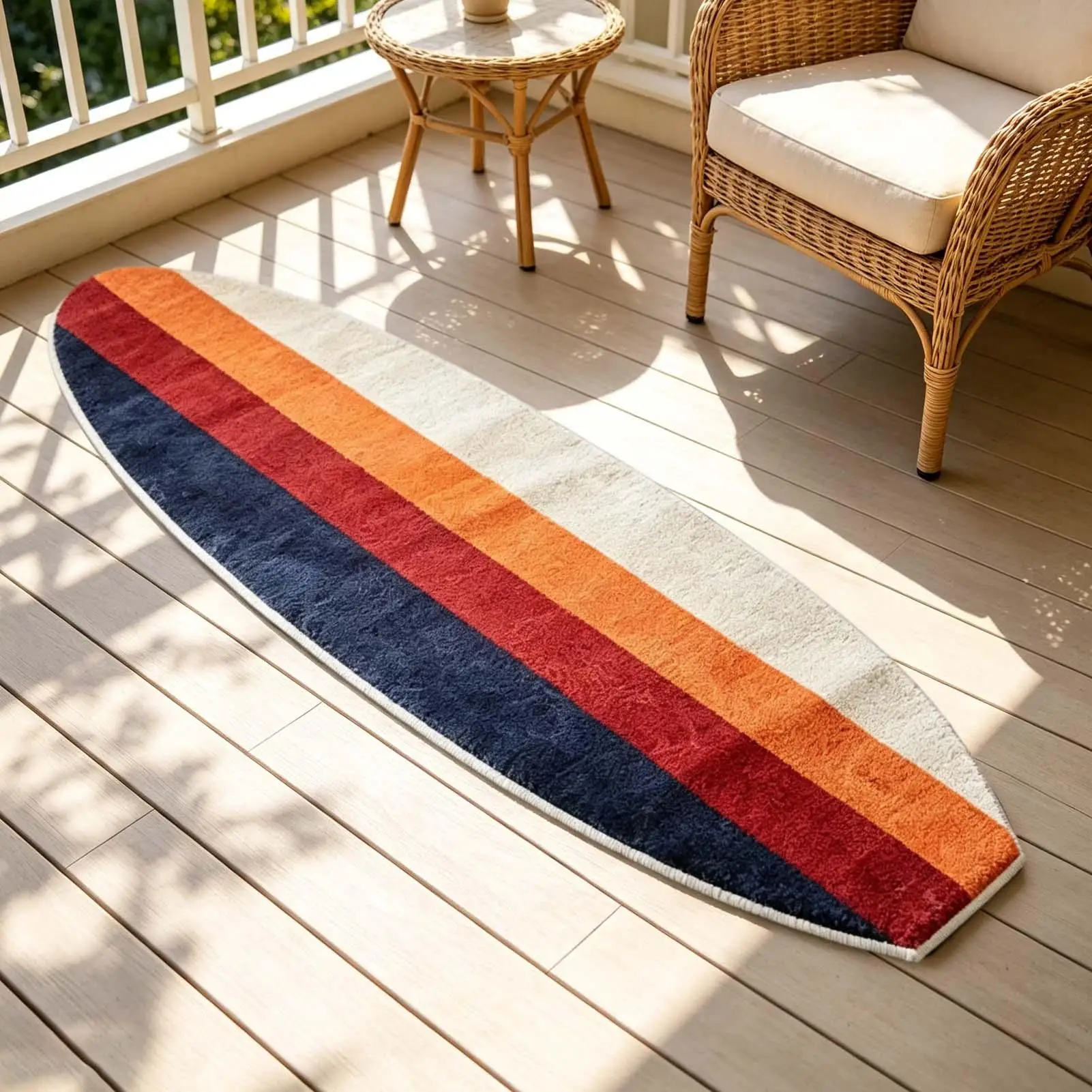 Non-slip, quick-drying, absorbent floor mat; surfboard-shaped decorative rug, suitable for bedside and interior home decor.
