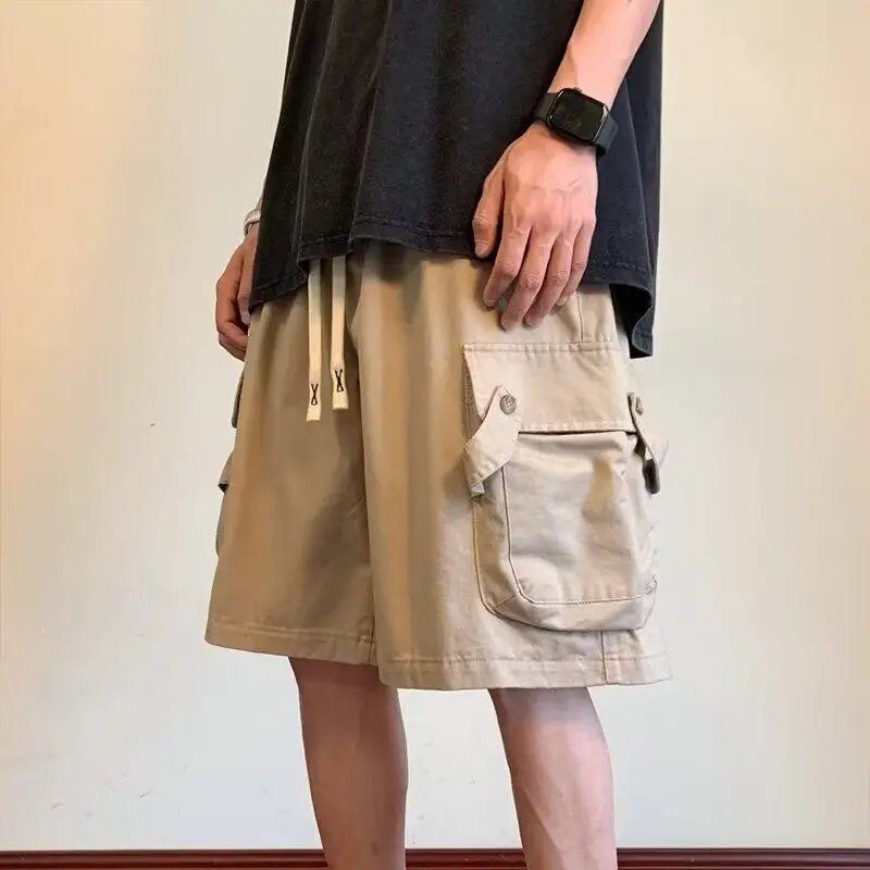 

Men's New Elastic High Waist Pocket Fashionable Solid Color Five-point Versatile Loose Casual Work Shorts