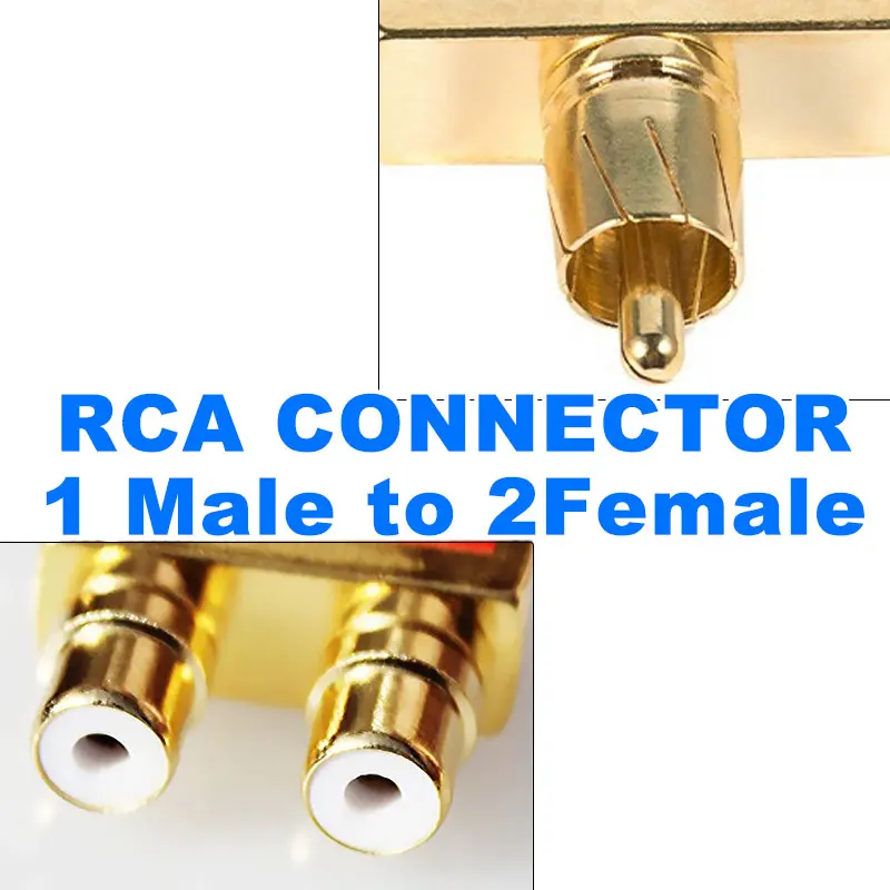 

Gold Plated Copper AV Audio Splitter Plug RCA Adapter 1 Male To 2 Female Connector