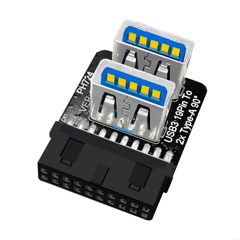 Efficient USB3.0 Double Port Adapter for 19PIN to Type A 90 Degree Motherboard 