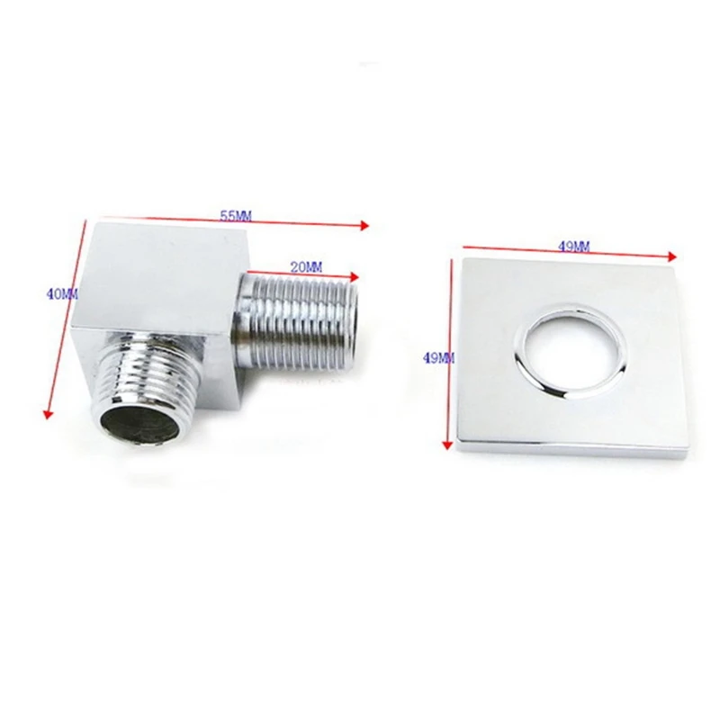 G1/2Inch Shower Hose Connector Square Accessories for Bathroom Brass Body Wall Connector Bracket for Shower Hose -Silver