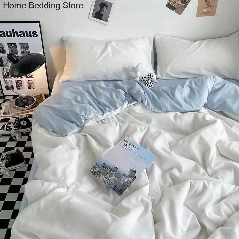 

Ins Nordic Style Bedding Set Solid Color Duvet Cover Soft Polyester Queen Full Size Flat Bed Sheet Adult Quilt Cover Pillowcases