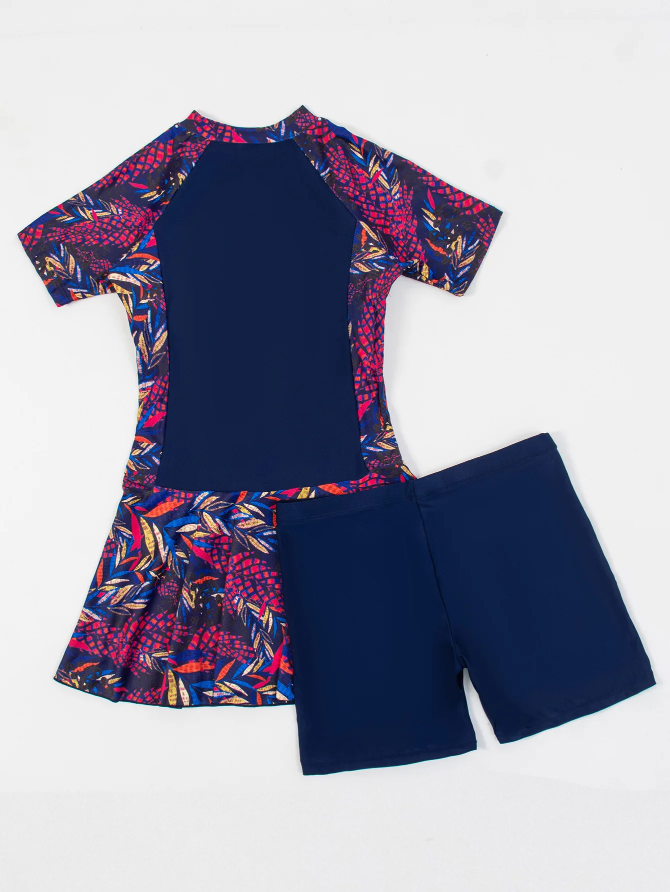 반팔 슬리밍 탱키니 세트 프린트가 있는 하이웨이스트 수영복 배를 커버하는 투피스 반바지 수영복 여름 스포츠 수영복