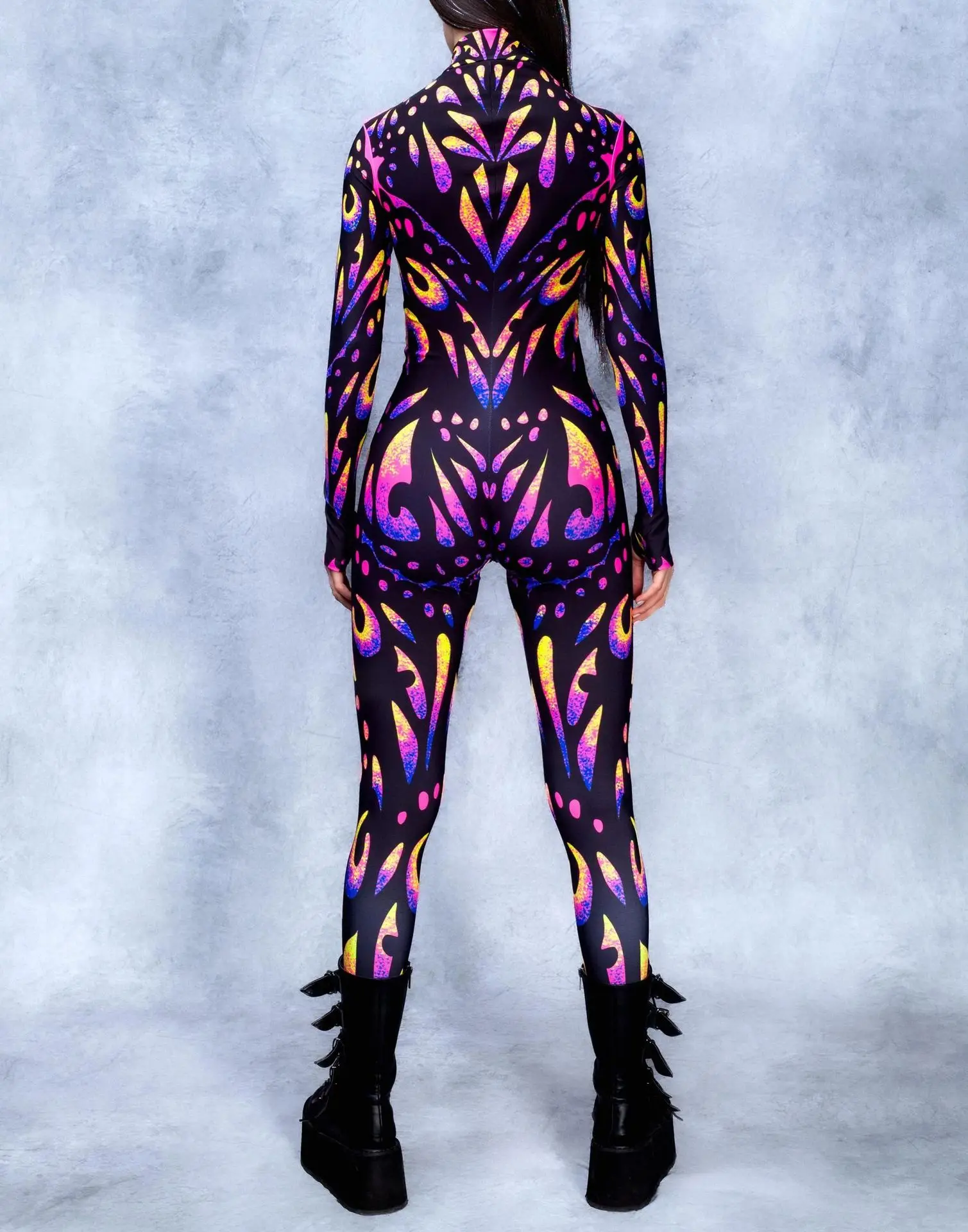 Sexy Damen Psychedelischer Netz-Cosplay-Jumpsuit Horror Halloween Festival Party Bodysuit Karneval Bühnenauftritt Eng Anliegend – Detail 7