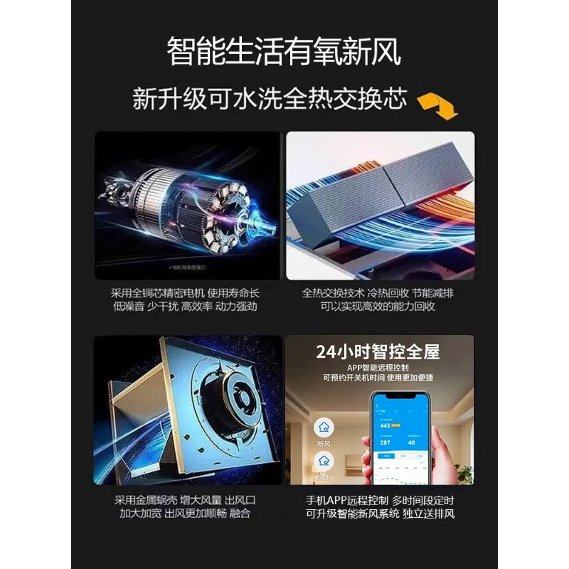 Ceiling Bidirectional Heat Recovery Ventilator Home Commercial Fresh Air System Variable Speed Silent Air Purifier