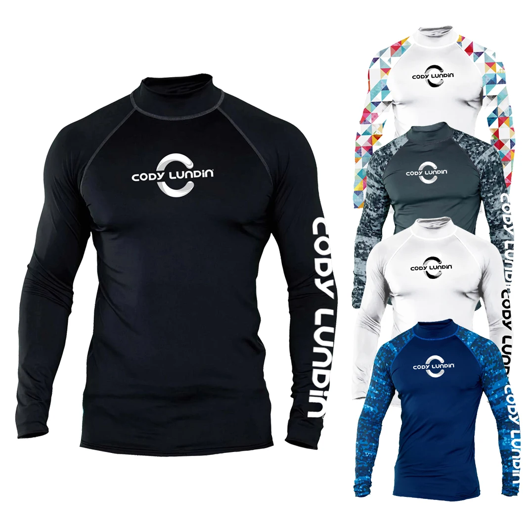 Cody Lundin SPORTS Mock-Neck Men\'s Splice UV Sun Protection UPF 50+ Skins Rash Guard Long Sleeves