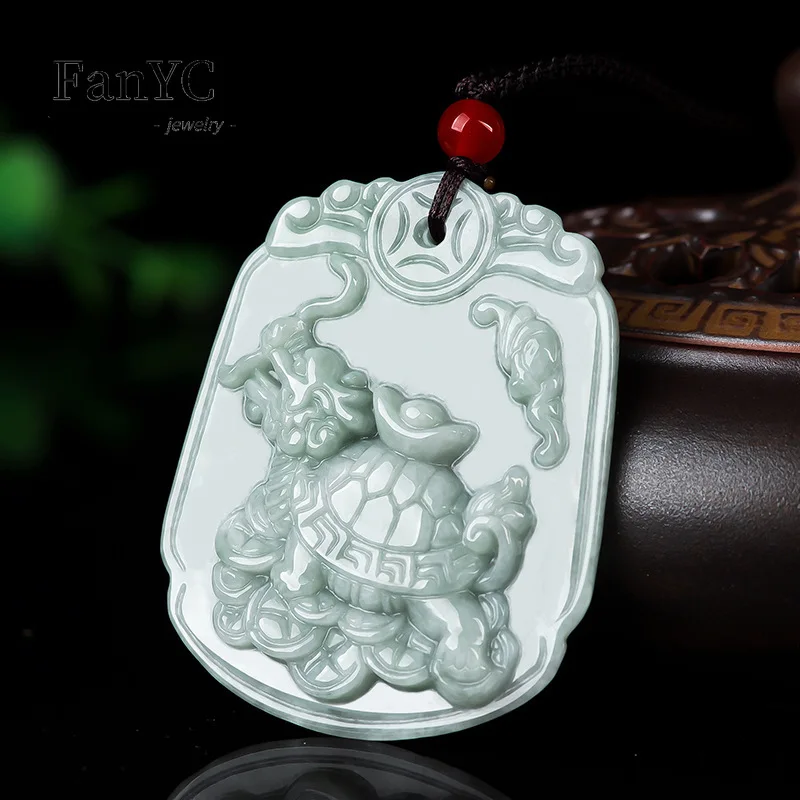 

Natural A-goods Jadeite Dragon Turtle Pendant Hand-carved Exquisite Fashion Ice Jade Necklace Men and Women Mascots Holiday Gift