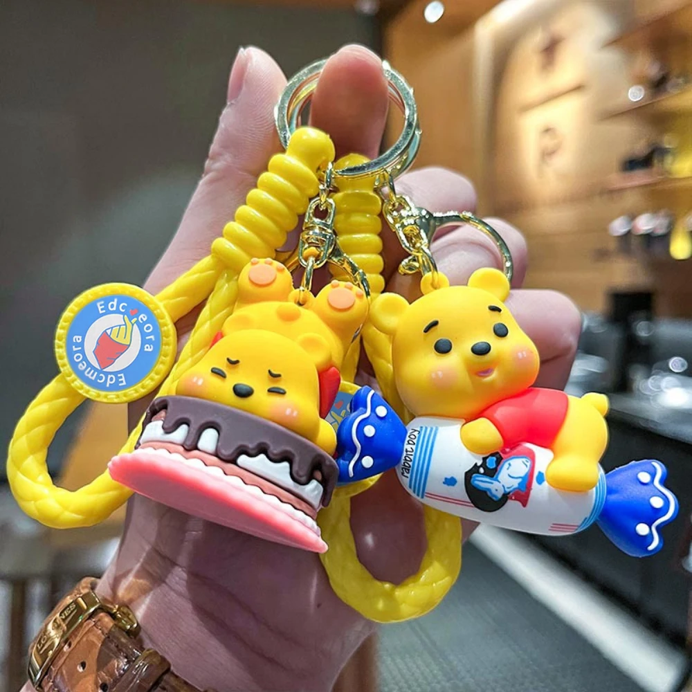 Disney Winnie The Pooh Keychain Piglet Tigger Eeyore Food Styling Keychain Cute Cartoon Cartoonbackpack Chaing Pendant Ornament