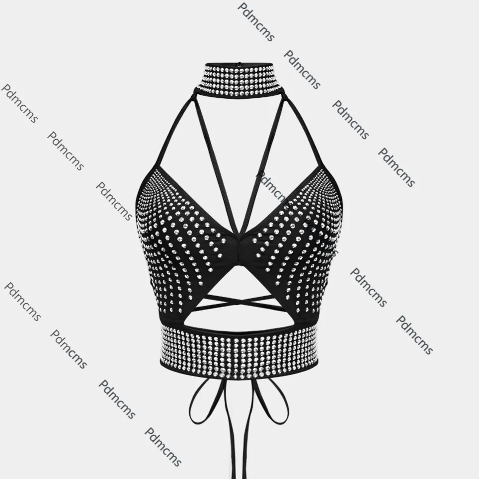 

2025 new suspender vest, beautiful back, popular rhinestone nightclub, sexy chest wrap, neck top FC0008