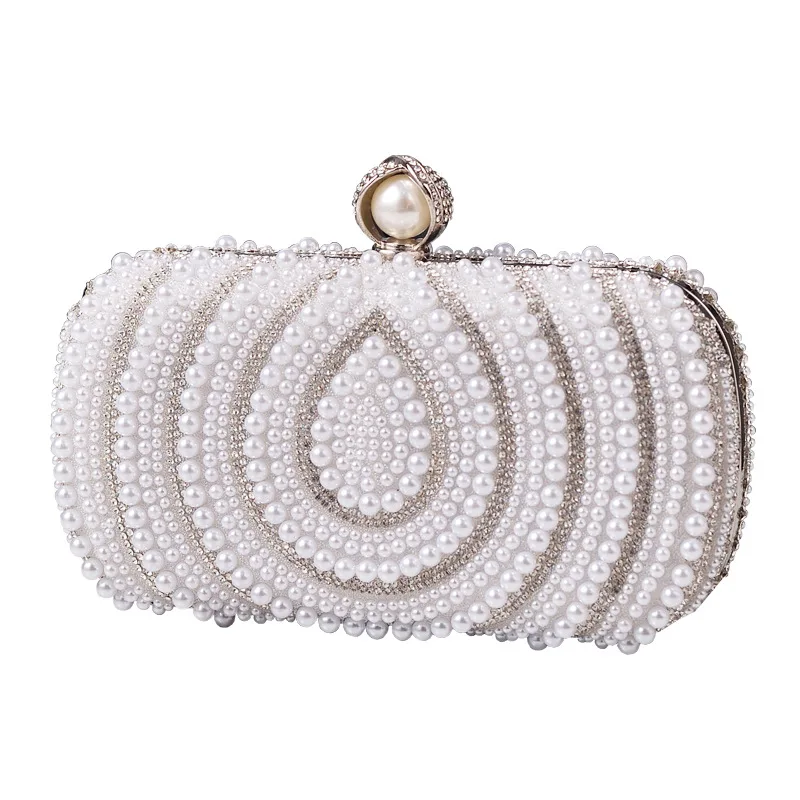 

Luxury Pearl Beaded Evening Clutch Bag for Women - Rhinestone Embellished Party Purse with Chain Strap Black White Champagne