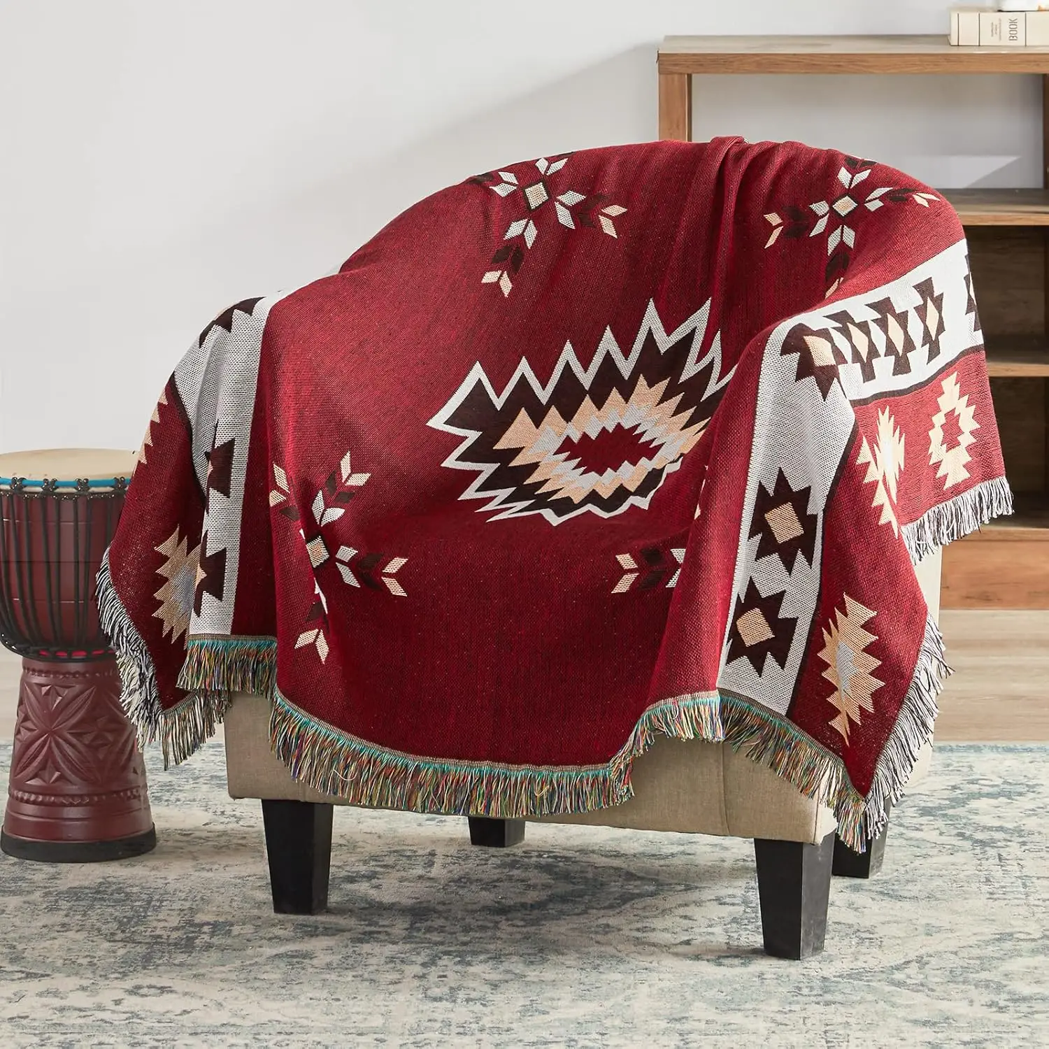

Native American Blanket Boho Throw Blanket For Sofa And Bed, Mexican Decorative Farmhouse Blanket, Southwest Decor Woven