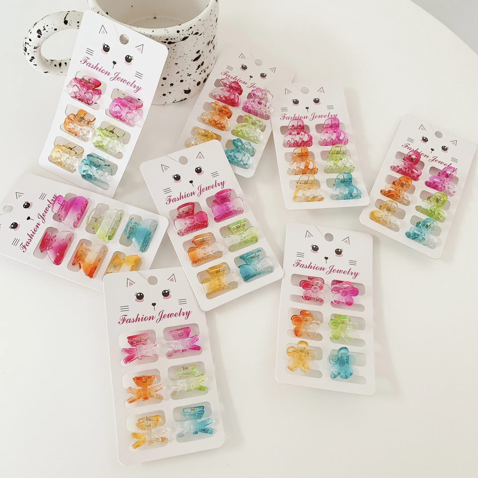 6pcs Gradient Color Small Hair Claws Women Girls Broken Hair Grab Clips Acetate Geometric Sweet Cute Hairpins Styling Headdress