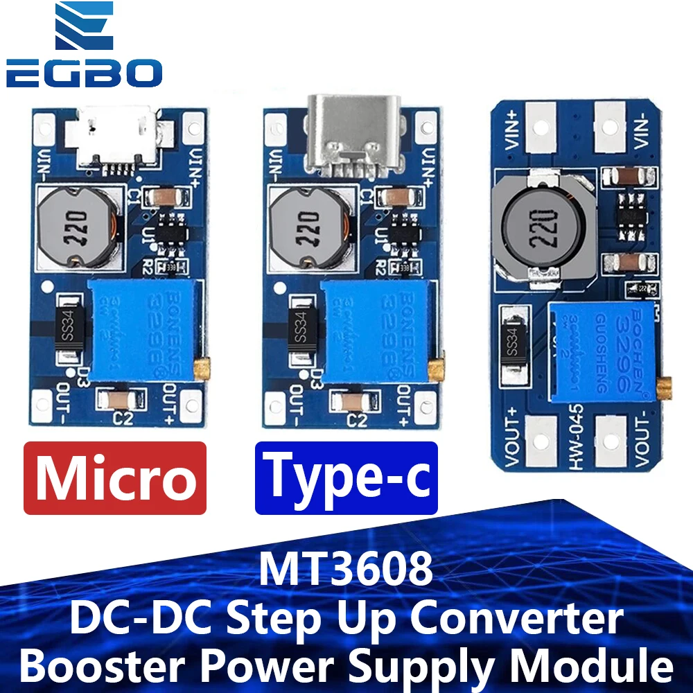 5PCS EGBO MT3608 DC-DC Step Up Converter Booster Power Supply Module Boost Step-up Board MAX output 28V 2A for arduino