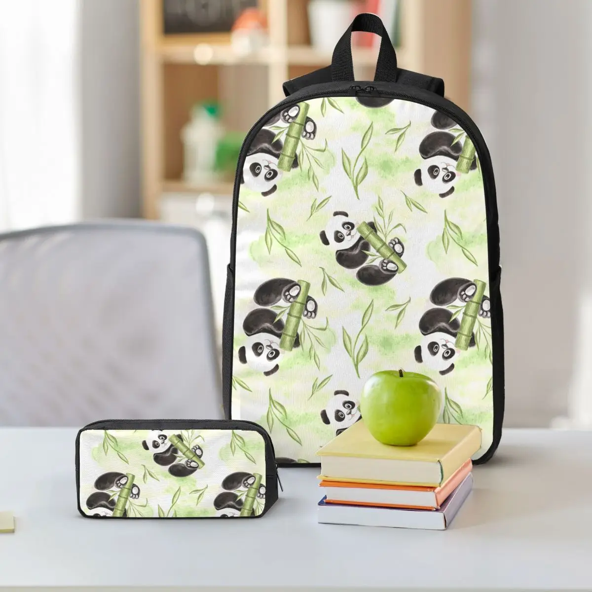 Cute Cartoon Panda Pattern Backpack Boys Girls BookBag School Bag Shoulder Bags 3ps Insulated Lunch Bag Pencil Case