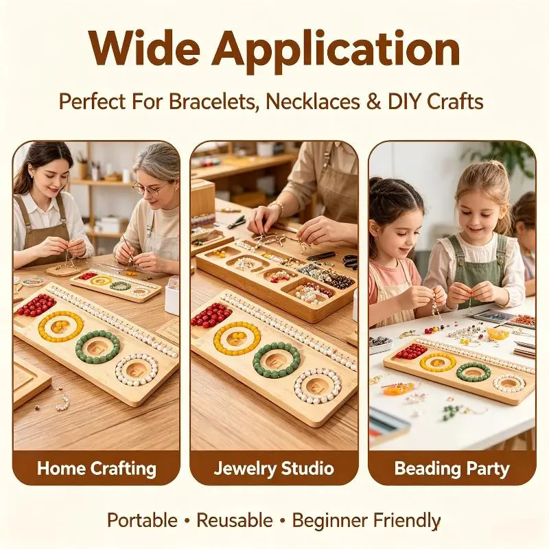 Wood Bead Board Jewelry Making Tray Size Measuring Tool For Bracelet Necklace Design Layout Handmade Craft Supplies - view 5
