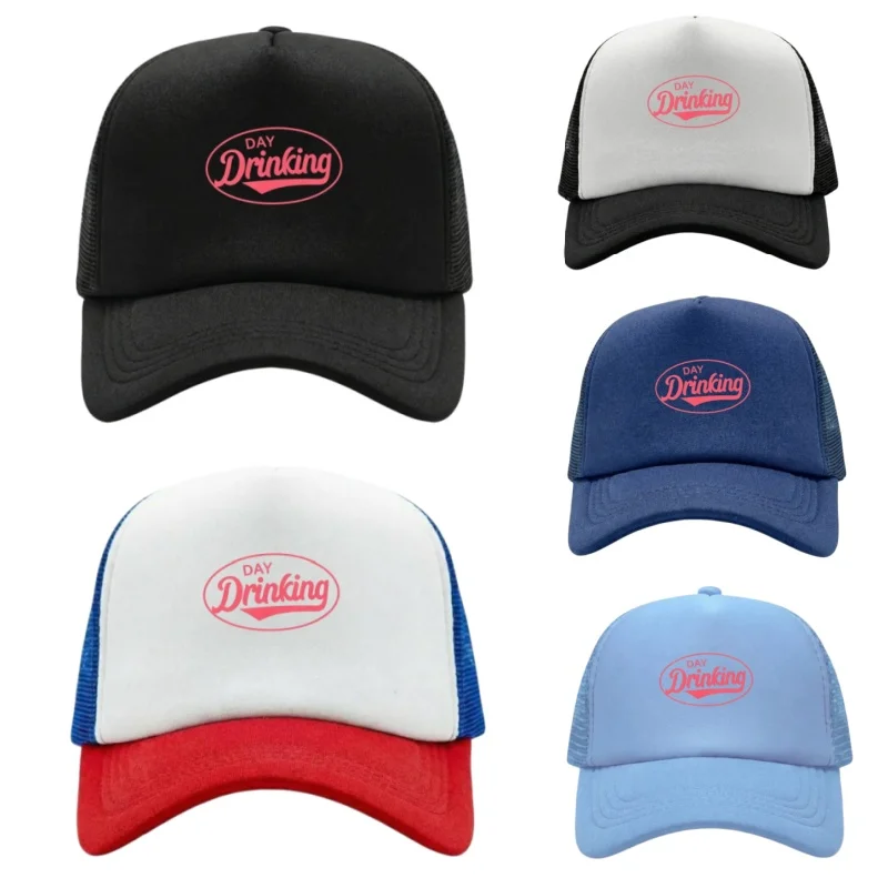 Day Drinking Printed Adjustable Baseball Cap Classic Snapback Dad Hat Breathable Mesh Hat Golf Fishing Outdoor Sun Cap