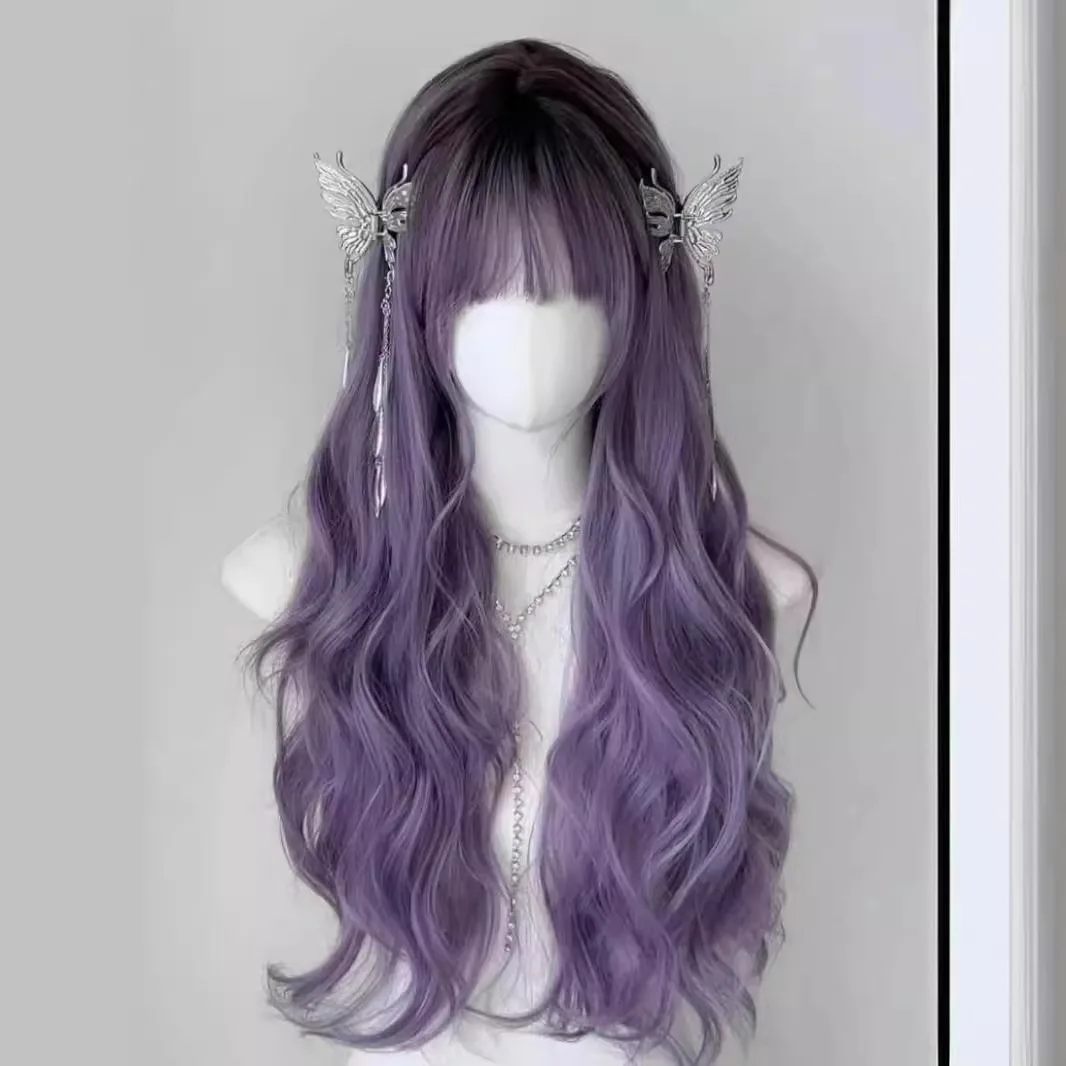 

Синтетический длинный волнистый фиолетовый парик для косплея, полная голова, большая волна, шиньон для женщин, модный костюм для вечеринки, стиль, термостойкий