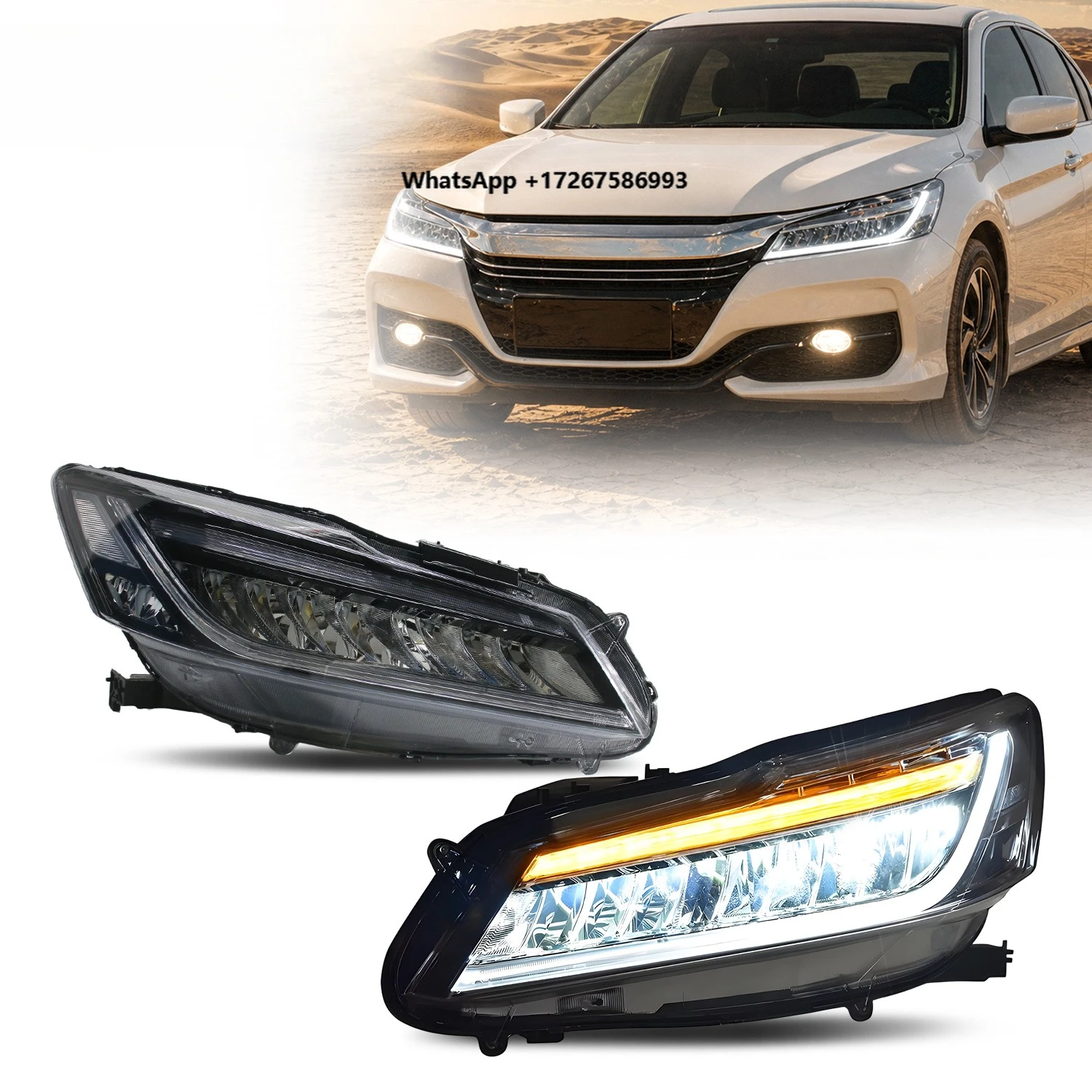 HCMOTIONZ Full LED Headlights for  Accord 2013-2017 9/9.5th Gen Front Lamps with Start Animation DRL Sequential Turn Signal