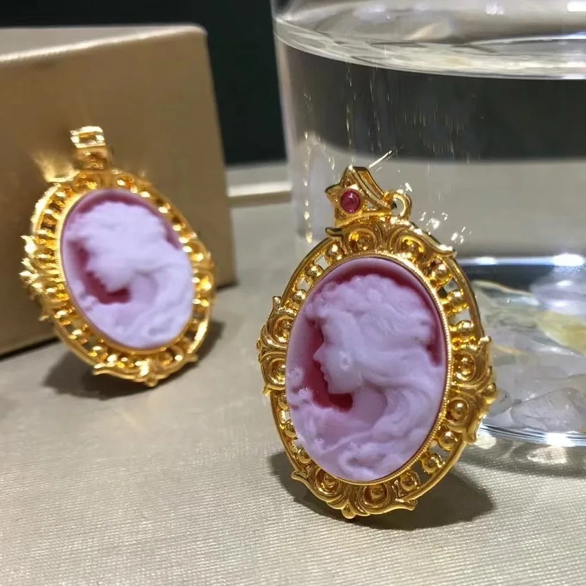 

Женское ожерелье с подвеской SMILE Real 18K Gold Cameo кулон в виде королевы Pure AU750