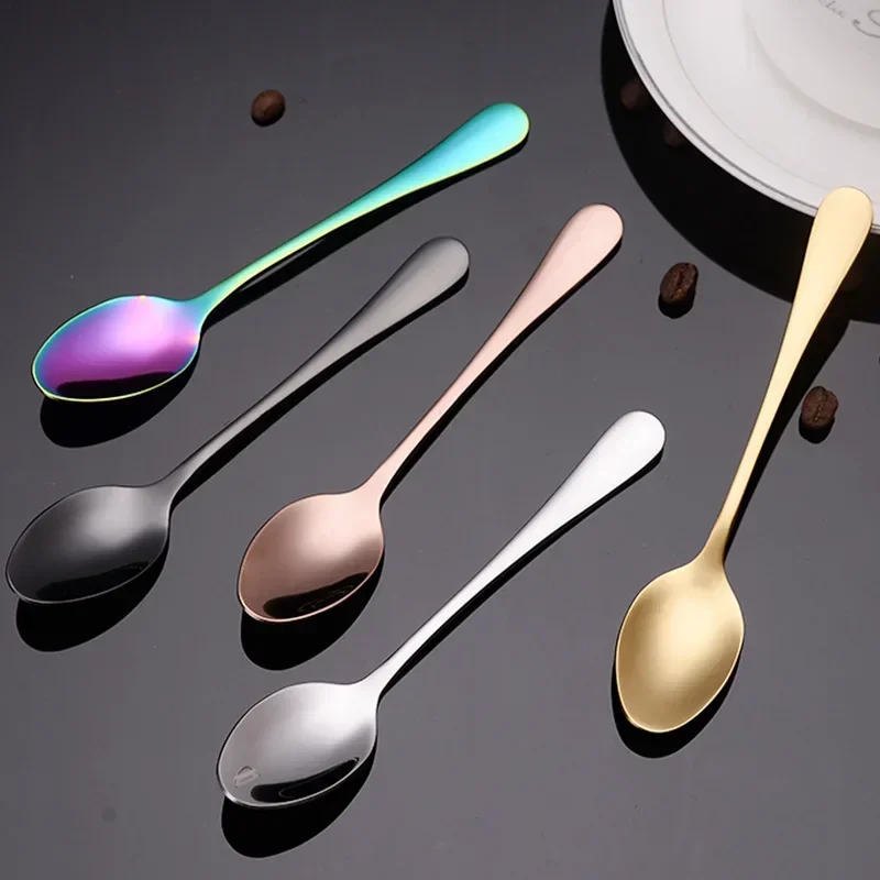 4/6/8/10Pcs Stainless Steel Rainbow Color Teaspoon Cake Fruit Spoons Soup Dessert Coffee Spoon Cutlery Tableware Set Long Handle