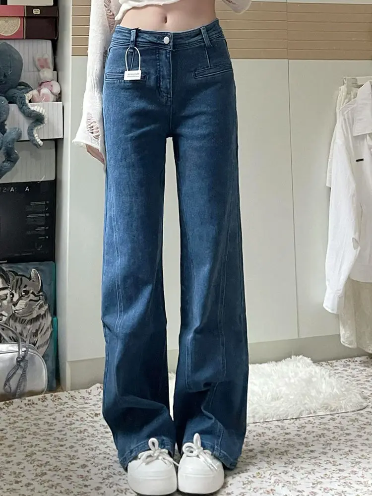 Low waist design, non removable three-dimensional bow, wide leg jeans, autumn new large straight leg mop pants