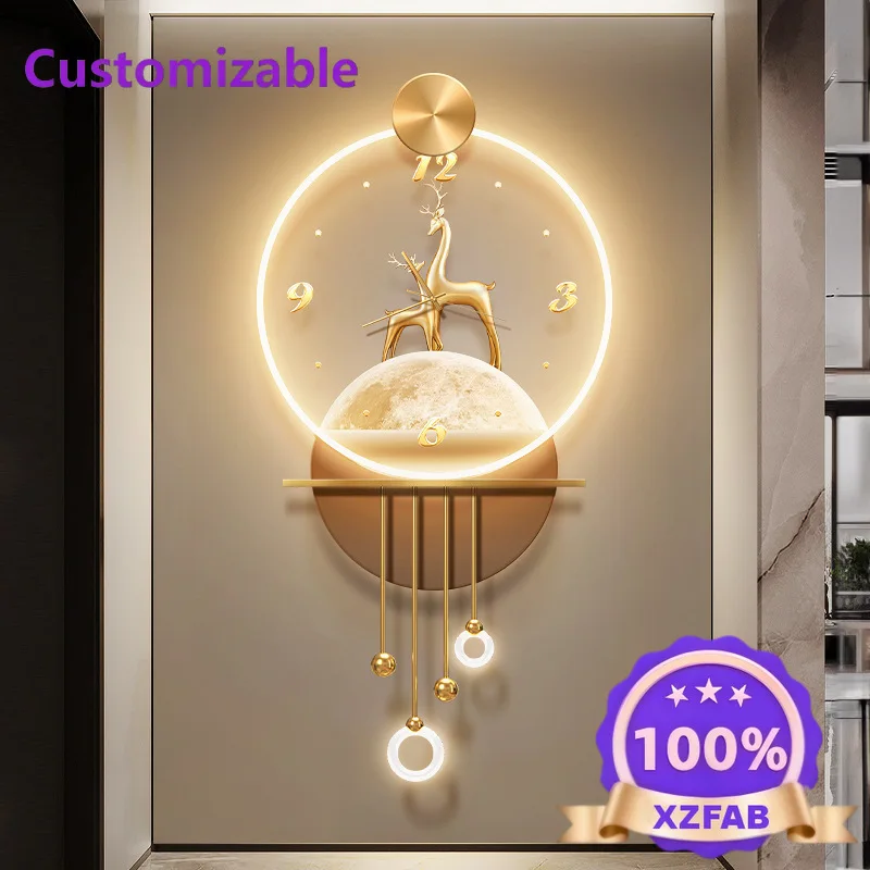 Factory Direct 2026 Light luxury moon entrance decoration paintings with clocks in the house, hanging paintings at the end of th