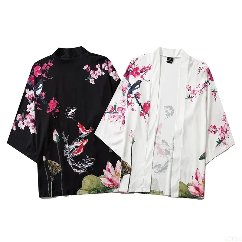 Traditional Chinese Printed Kimono Clothing, Loose Japanese Streetwear Printed Open Top