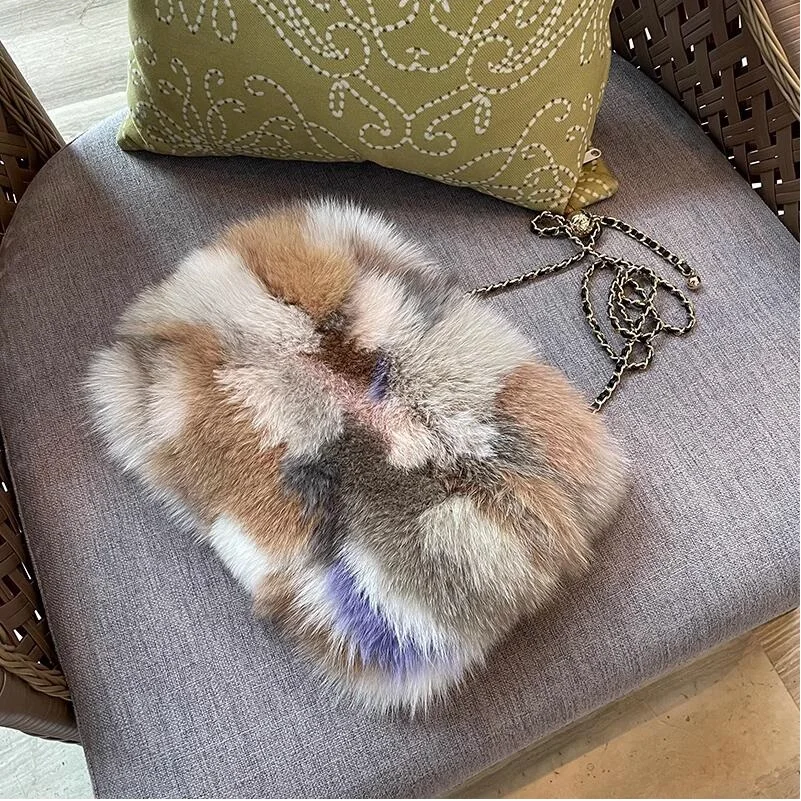 Winter Soft Fluffy Real Fox Fur Bag Women Handbag Casual Zipper Travel Street Messenger Bag Purse