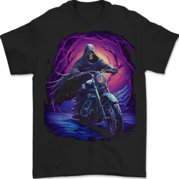 

Skull Biker Motorcycle Motorbike Grim Reaper Mens T-Shirt 100% Cotton