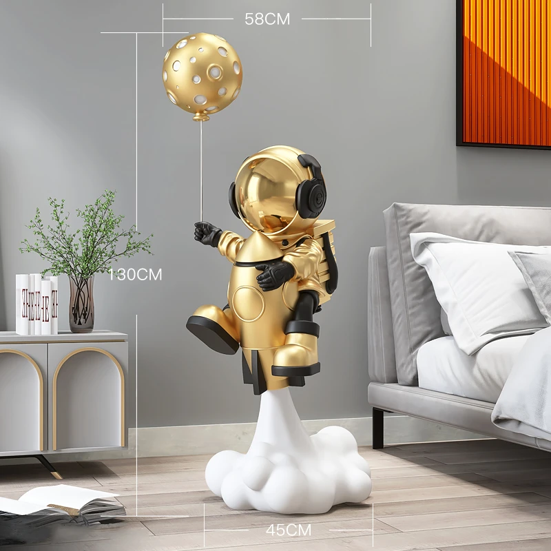 130CM Luminous Balloon Astronaut Figurines Creative Three-Dimensional Statues Shop Hotel Decorations Large Floor Resin Sculpture