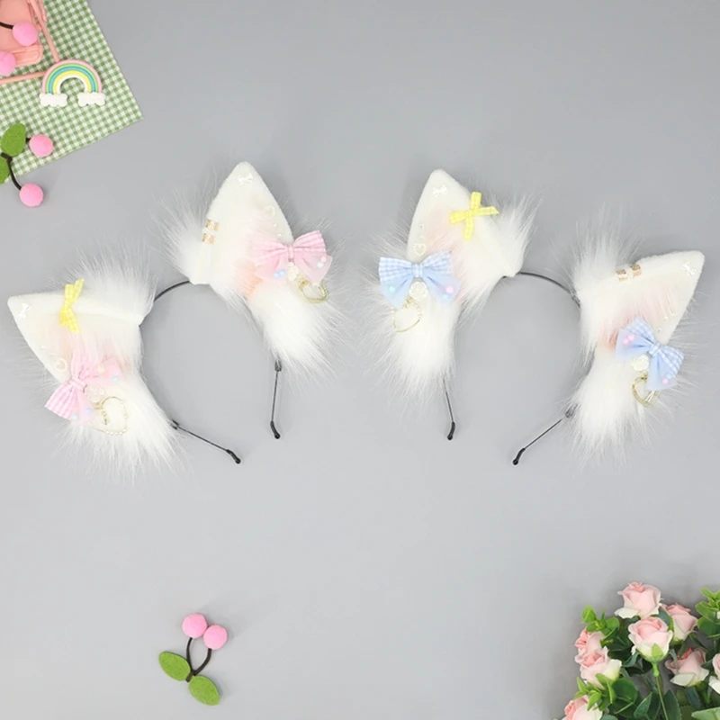 Lolitas Cosplays Hoofdband Dierenoren Haaraccessoire Fijn vervaardigd Schattige strik Decors Foto Props voor vrouwen NIEUW