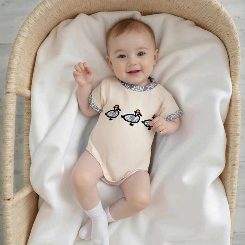 

Cute Cartoon Animal Print Short Sleeve Romper Jumpsuit for Infant Boys Girls Summer Bodysuit Outfit with Crew Neck