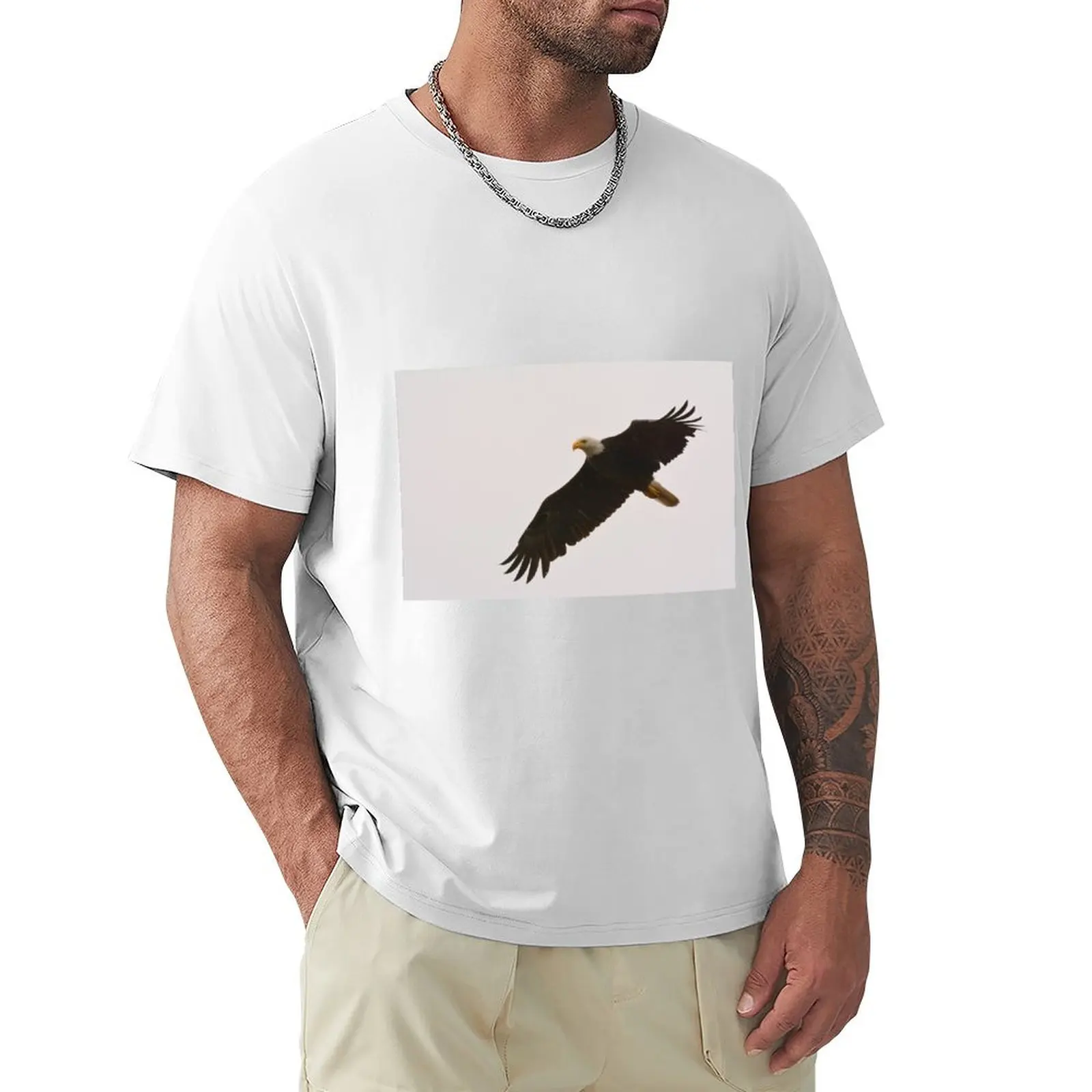 Bald Eagle in flight against an overcast sky T-Shirt Aesthetic clothing funnys sports fans graphics plain white t shirts men