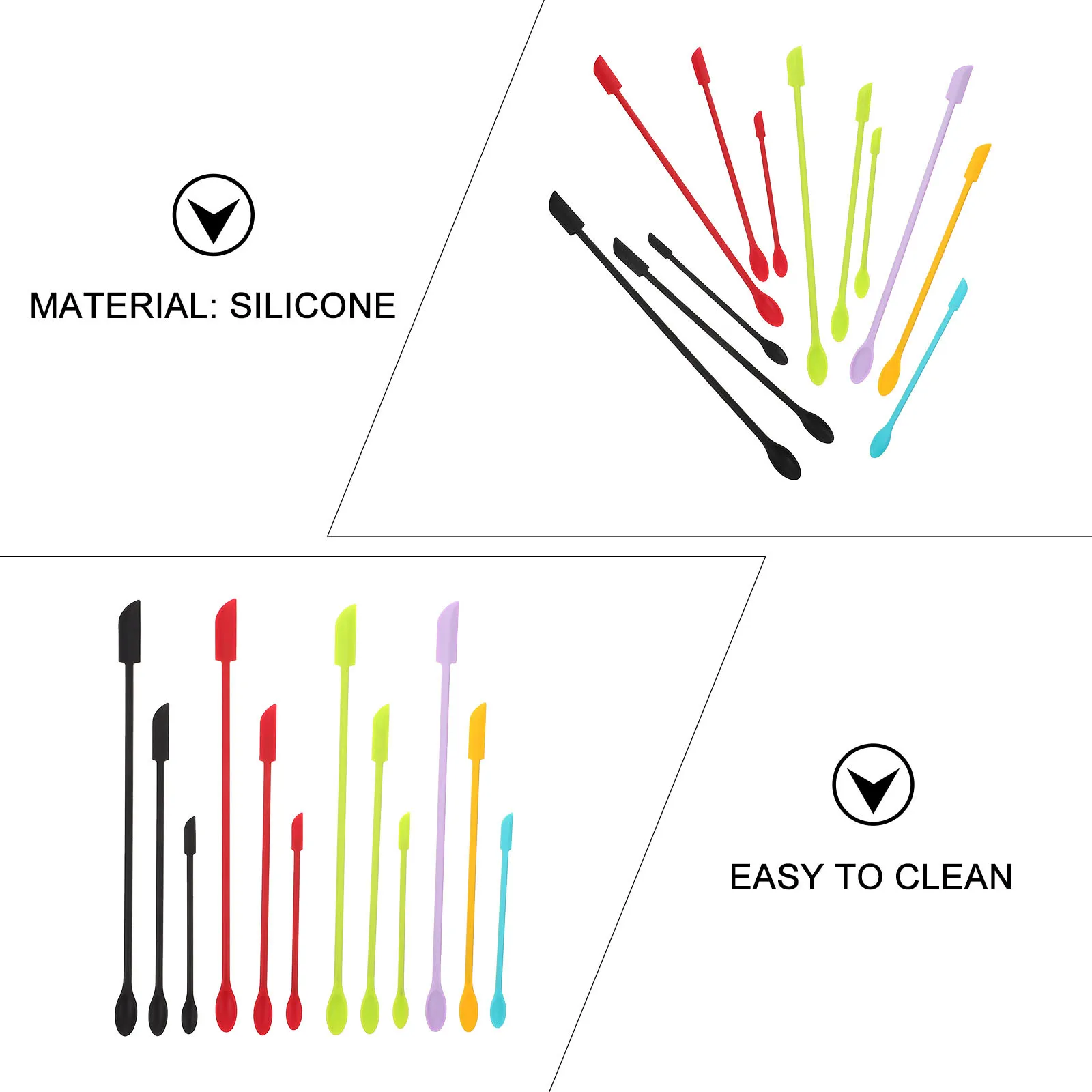 Zestaw 12 szt. silikonowych szpatułek z długim uchwytem, praktyczna skrobaczka do butelek, słoików, kosmetyków, gadżet kuchenny, skrobaczka do butelek.