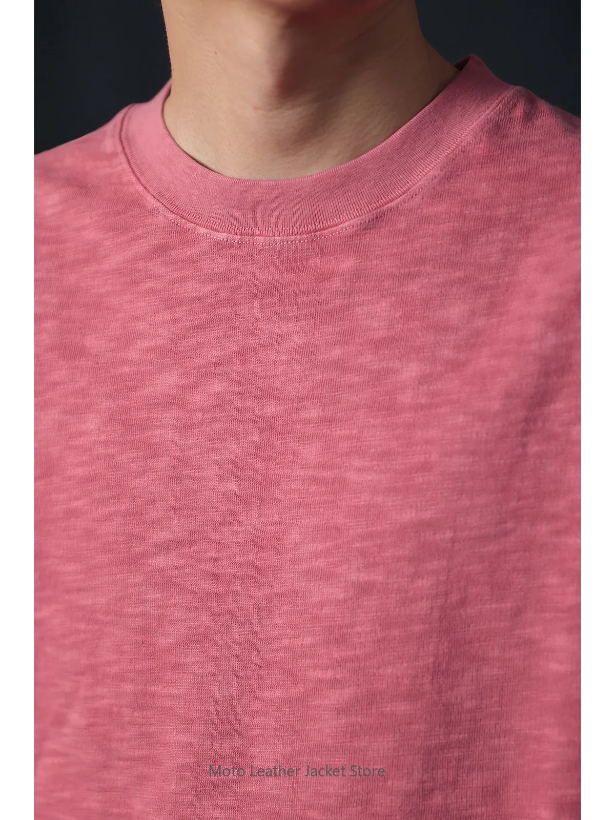 Garment Dyeing Long Sleeve T-Shirt Vintage Slub Cotton Loose Oversized Top Rose Pink Tee
