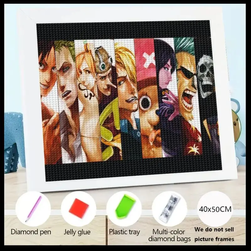 

1PC One Piece Anime Characters Diamond Painting 5D DIY Full Drill Art Kit, Manga Straw Hat Pirates Crystal Rhinestone Embroidery