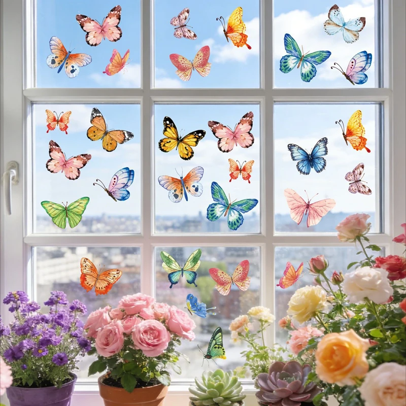 Vivid Watercolor Butterfly Vinyl Window Sticker 2-way Views Electrostatic Glass Decals for Living Room Bedroom Home Decoration