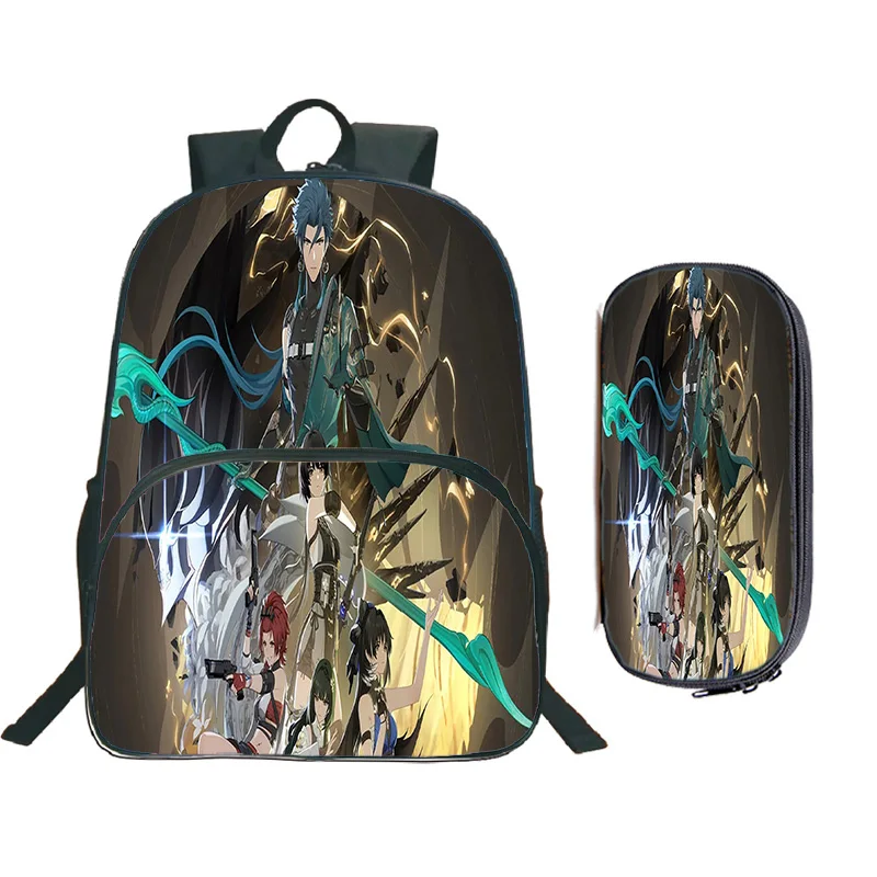 

2025 Wuthering Waves Рюкзаки большой емкости Чехол для ручек 2 шт. Детский рюкзак для забавных игр Детский повседневный школьный рюкзак Рюкзак с рисунком аниме