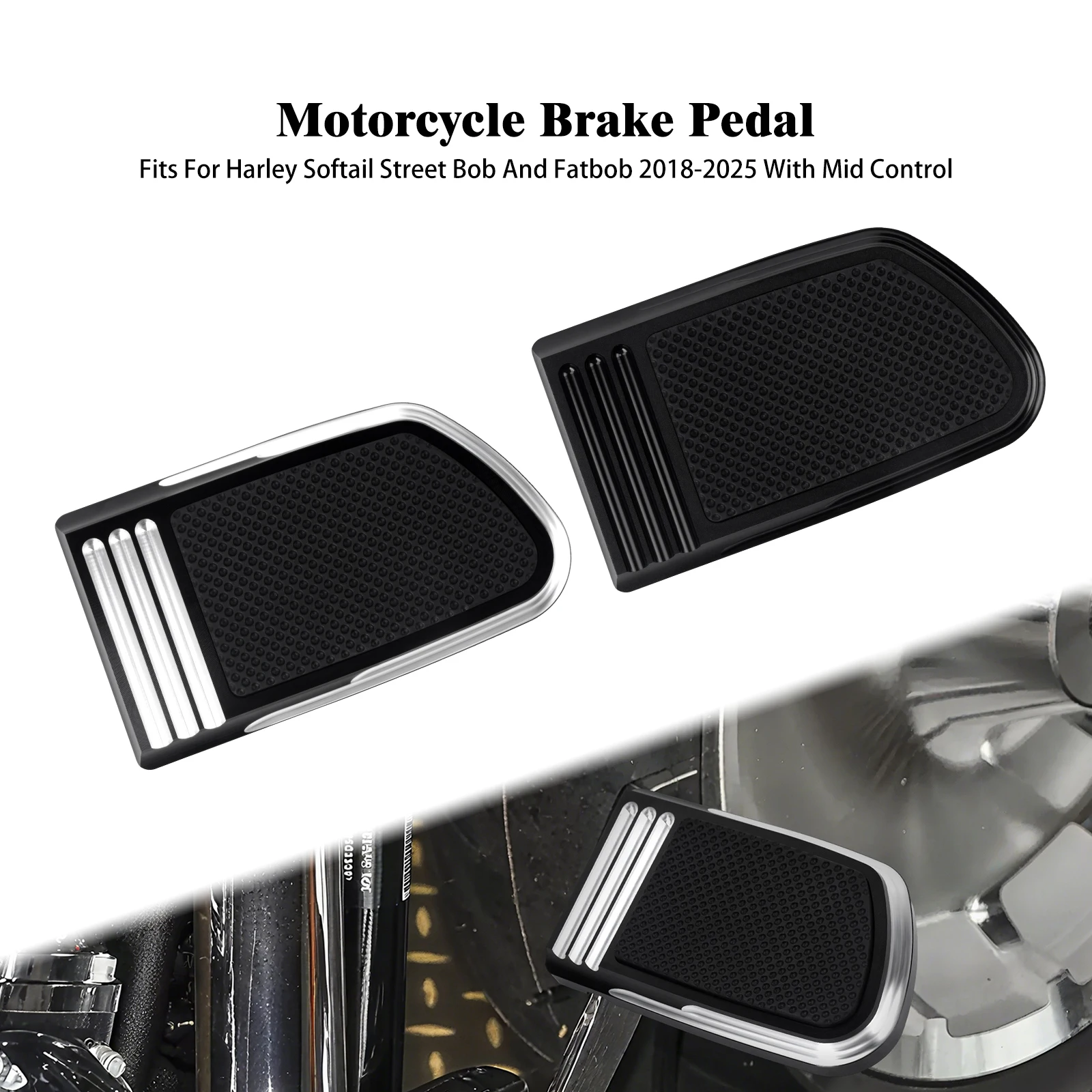 

Motorcycle Footrest Brake Pedal Pad Black Chrome Footboard Pegs For Harley Softail Street Bob Fat Bob FXDF FXFBS FXDB 2018-2025