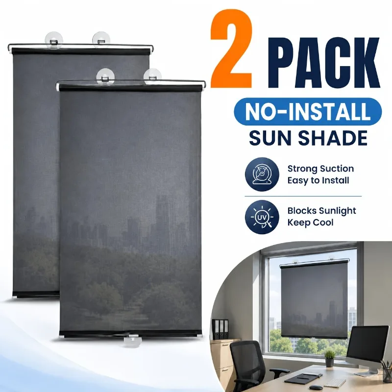 2pcs-Installation Suction Cup Sun Shade Curtain, Clean HD PVC Light  Three Suction Cups Office Thermal Insulation Roller Blind