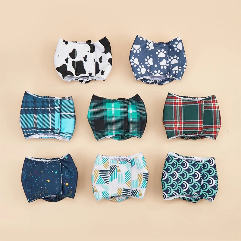 Waterproof Cartoon Pet Dog Diapers Washable Boy Outdoor Shorts for Poodle Chihuahua Lattice Breathable Pet Physiological Pants