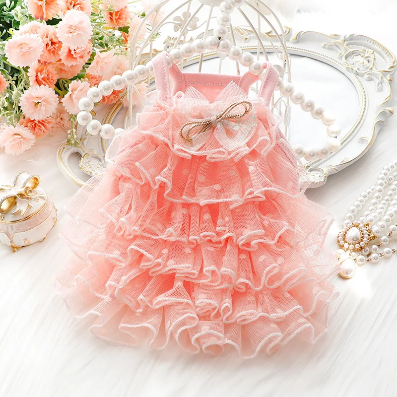 Dog Sling Cake Skirt Clothes Summer Thin Cat Princess Skirt Lace Star Wedding Dress Small Dog Teddy Pet Puppy Clothes