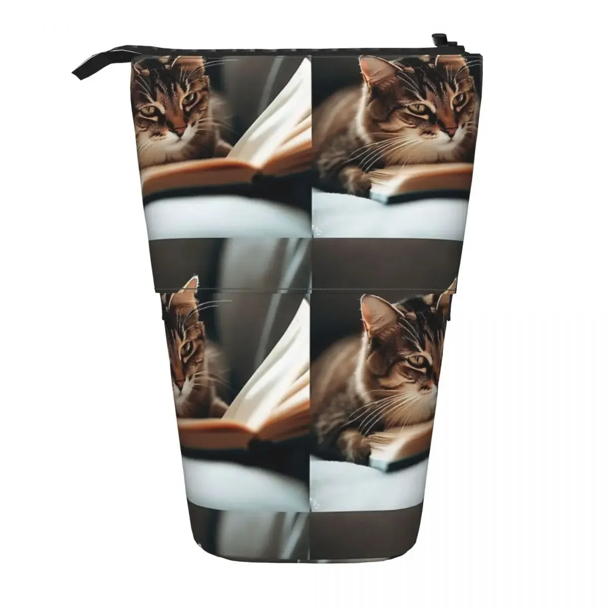 Chill Like Cat - Cat Reading Books Reversible Pencil Case for Students Gifts Pen Box PencilBagStationery Supplies Pen Holder Bag