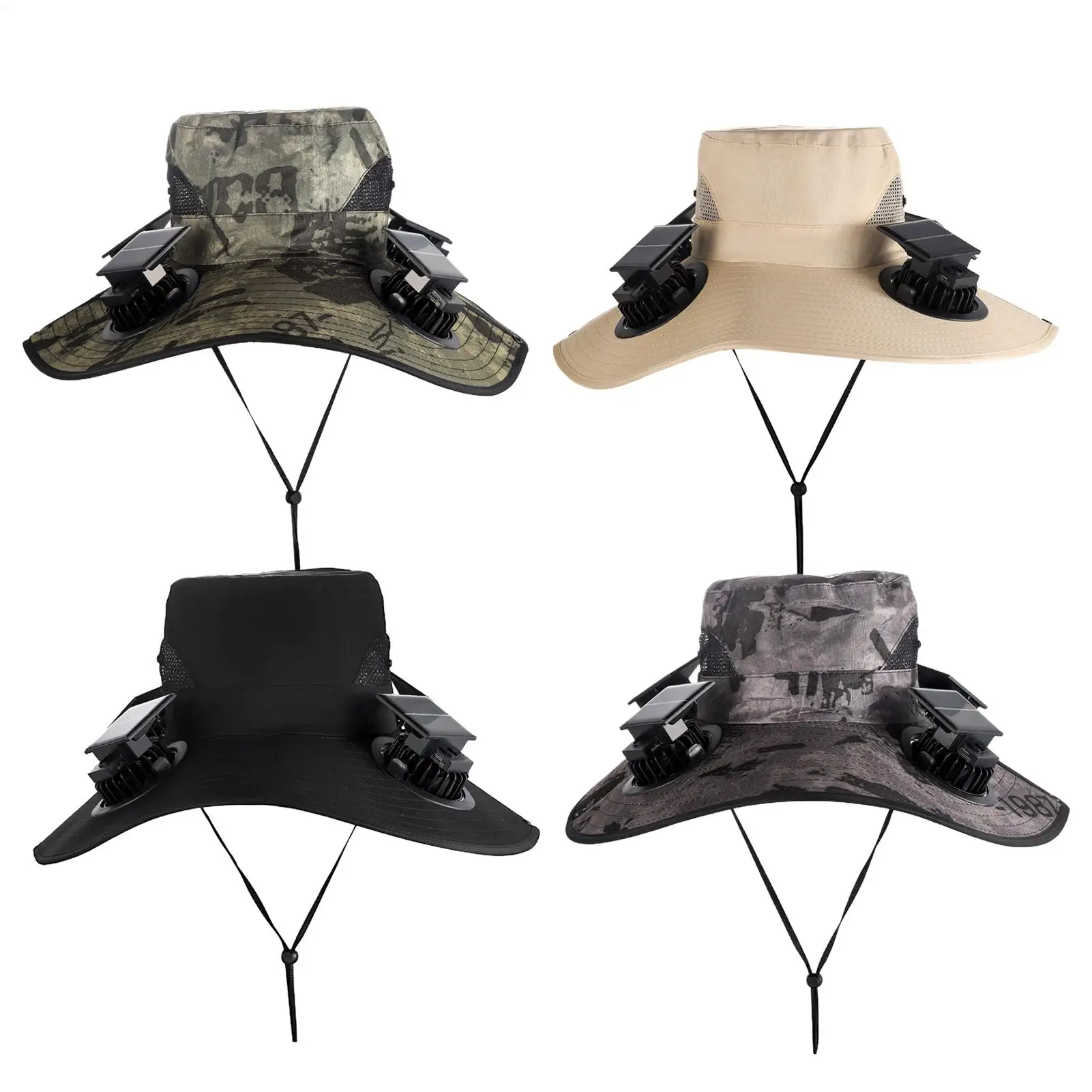 Wide Brim Solar Four Fan heads Hat Outdoor Fishing Sunscreen Hat Anti-UV Fan Hat For Outdoor Fishing Summer Camping Garden Yard