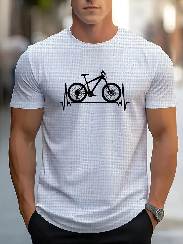 Stylish Bicycle Pattern Print Men's Comfy Chic T-shirt Graphic Tee Men's Summer Outdoor Clothes Men's  Tops For Men 42814