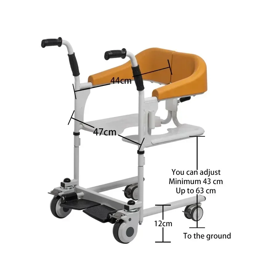 Manual Patient Transfer Chair with Commode for Handicapped Elderly Four-wheel Versatile flexible Lifting Platform Hot Sale