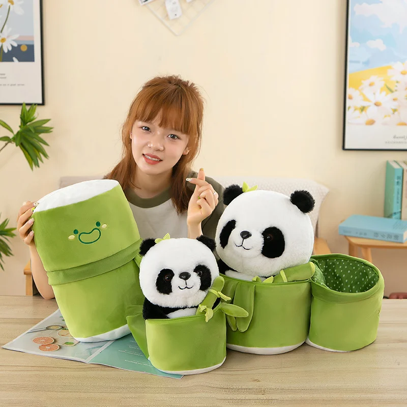 Kawaii Tubo di bambù Panda Set Peluche Simpatico peluche Orso di peluche Bambola Design reversibile Regali di San Valentino per bambini